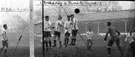 Four players miss heading the ball from a corner kick by Rotherford, Owlerton, Sheffield Wednesday 1 Newcastle United 2