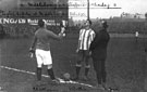 Captains Williamson and Brittleton tossing the coin in front of Referee M Heath, F. A. Cup Ayresome Park, Middlesborough 0 Sheffield Wednesday 0