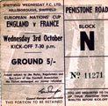Ticket for the European Nations' Cup, England v France at Hillsborough Football Ground