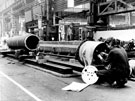 Workman working on a Domlar Trenton Machine, interior of Millspaugh Ltd., paper making machine manufacturers, Alsing Road, Tinsley Workman working on a Domlar Trenton Machine, interior of Millspaugh Ltd., paper making machine manufacturers, Alsing Road, Tinsley