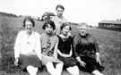 Ladies from the Wincobank Clarion Fellowship on Clarion Club House land just past the Dore Moor Inn, Hathersage Road; with the clubhouse in the background the small building on the left is a roadside shop