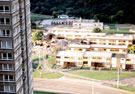 Elevated view of maisonettes off Samuel Road after the demolition of flats on Park Grange View. Park Grange Road in foreground