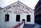 Part of Alfred Beckett and Sons Ltd., steel saw and file works, Brooklyn Works created into a walkway along the River Don from Ball Street Bridge with the former Cornish Place Works extreme right