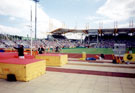 The bar put up at 3m 82 for a British and Commonwealth Record attempt by Linda Stanton Womens Pole Vault, McDonalds Games Athletics Meeting, DonValley Stadium while the 800 metres lead by Curtis Robb takes place on the track