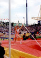 Tim Lobinger, Germany acknowledges the crowd after a successful clearance in the  Mens Pole Vault, McDonalds Games Athletics Meeting, DonValley Stadium