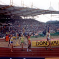 Britains Silver Medal 4 x 400 Relay Quartet (left to right) Iwan Thomas, Jamie Baulch, Mark Richardson and Roger Black (olympic Silver Medalist from Atlanta) after the Mens 400m, McDonalds Games Athletics Meeting, DonValley Stadium