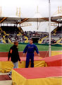 Reigning Olympic Champion Jean Galfione, France and Coach preparing for the Mens Pole Vault, Securicor Games, Don Valley Stadium