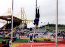 Reigning Olympic Champion Jean Galfione, France warming up with a 'pop up' for the Mens Pole Vault, Securicor Games, Don Valley Stadium