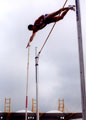 Pat Manson, USA clearing a height in the Mens Pole Vault, Securicor Games, Don Valley Stadium