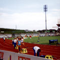 Sally Gunnell (No. 5 in blue) at the start of the 200m cometing for her club Essex Ladies in the Jubilee Cup Final, Don Valley Stadium Sally Gunnell (No. 5 in blue) at the start of the 200m cometing for her club Essex Ladies in the Jubilee Cup Final, Don Valley Stadium