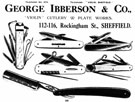 Trade advertisement for pen knives produced by George Ibberson and Co., Violin Works, knife manufacturers, Nos. 112 - 116 Rockingham Street