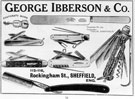 Trade advertisement for knives produced by George Ibberson and Co., cutlery manufacturers, Violin Works, Nos. 112 - 116 Rockingham Street Trade advertisement for knives produced by George Ibberson and Co., cutlery manufacturers, Violin Works, Nos. 112 - 116 Rockingham Street
