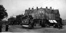 Tram No. 220 on Ecclesall Road at Hunter's Bar, No 669, Sheffield Banking Co. on corner, junction of Sharrow Vale Road. Points boys shelter on right Tram No. 220 on Ecclesall Road at Hunter's Bar, No 669, Sheffield Banking Co. on corner, junction of Sharrow Vale Road. Points boys shelter on right