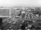 Aerial view of Pond Street area. Sheffield Polytechnic, left and bus station, centre