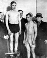 Harry Mizler (London) and Johnny Cuthbert (Sheffield) Light-Weight Champion at the weigh-in Royal Albert Hall, 18 January 1934