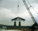 Lowering the framework of the dome onto Meadowhall Shopping Centre