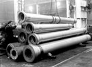 English Steel Corporation, River Don Works, South Machine Shop. Group of large pipe moulds, for the manufacture of spun cast iron pipes.