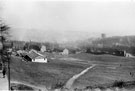 Crookesmoor Recreation Ground with part of Crookesmoor County School in the foreground looking towards Bromley Street (extreme right);Wentworth Street and Martin Street; St. Stephens Chuch in the background