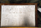 Memorial plaque, Sea Lion Island, Falkland Islands: In Loving Memory of the Brave Men of HMS Sheffield who were killed in action off the Falkland Islands on the 4th May 1982
