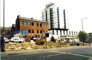 Works awaiting demolition, Backfields from Carver Street looking towards Wellington Street with Grosvenor House Hotel in the background
