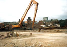Demolition of housing on Cavendish Street from Fitzwilliam Street with Glossop Road Swimming Baths in the background