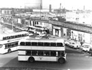Traffic congestion outside Parkworth Construction Company, No. 1 Park Station Arches, Furnival Road with Effingham Street Gas Works and Thomas Turton and Sons, Sheaf Works in the background taken after 1969