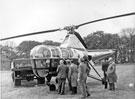Westland S51 (Dragonfly) helicopter chartered by Firth Brown Tools Ltd. during a rail strike to distribute parcels of vital tools to industry in Manchester, Coventry, Bristol and London, R.A.F. Norton used as a base 