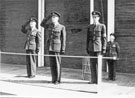 Air Vice-Marshall W.E.Theak, Air Officer Commanding 90 Group taking the salute during Inspection, R.A.F. Norton with Wing Commander Ken A Mummery on the left of picture