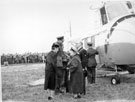 Helicopter rides, Battle of Britain Day, R.A.F. Norton, Sally Mummery greeting the Lady Mayoress while J.G.W.Weston, A.O.C. No. 90 Group greets the Lord Mayor, J.Curtis