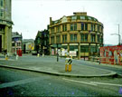 Derelict Needham Engineering Co. Ltd., former premises of Yorkshire Motor Car Co. Ltd. (one of the first buildings to have a vehicle lift, the lift house is visible on the roof), Townhead Street and No 10, Pinfold Street  
