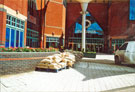 View: v03520 Sandbags at the ready outside The Oasis entrance at Meadowhall Shopping Centre during the clean up after the flood