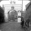 Queen Victoria's visit to Sheffield showing decorative arch at junction of Broad Street and South Street, Park, photographed from South Street looking towards Broad Street. Premises in background include Broad Street Cafe
