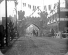Queen Victoria's visit to Sheffield, decorations on Blonk Street. Samuel Osborn, Clyde Steel and Iron Works, right