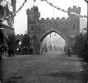 Decorative arch on Blonk Street Bridge decorated for the royal visit of Queen Victoria