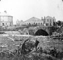 Sheffield Flood at Hillsborough Bridge over River Loxley, Langsett Road. Shakespeare Hotel, Bradfield Road and Hillsborough Inn, (on left) in background