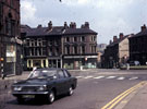 Looking towards West Bar at junction of Corporation Street from West Bar Green. No. 100, West Bar, former Gaiety Theatre, on corner Looking towards West Bar at junction of Corporation Street from West Bar Green. No. 100, West Bar, former Gaiety Theatre, on corner
