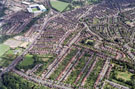 Aerial view of Hillsborough area. Middlewood Road, left. Langsett Avenue, foreground. Marlcliffe Road (including Marlcliffe Primary School), Grove Avenue, Milden Road and Airedale Road, centre. Sheffield Wednesday Football Ground in background