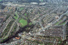 Aerial view of the Woodseats area. Chesterfield Road, centre, including Woodseats Junior School. Fraser Road and Holmhirst Road, left. Woodseats Road, right