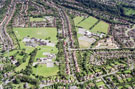 Elevated view of Dore area including Furniss Avenue, centre. Dore Infants School, left. King Ecgbert Secondary School, right. Church Lane in foreground