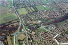 Aerial view of Mosborough area. Station Road, centre. Rotherham Road, left. Halfway Drive in background. Halfway First School in centre of picture