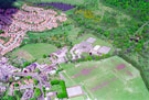 Aerial view of High Green School, Pack Horse Lane, High Green. Mortomley Lane, left.
