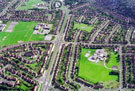 Aerial view of Foxhill and Parson Cross area. Fox Hill Primary School, Keats Road, right. Chaucer School in background. Halifax Road and Cowper Crescent, centre. Chaucer Road and Wilcox Road, centre, left to right. Deerlands Avenue, bottom, left.