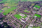Aerial view of Stocksbridge area. Stocksbridge School, Shay House Lane, centre. Victoria Road, Sheldon Road and Shay Road, foreground, left. Linden Crescent and McIntyre Road (including St. Ann's RC School, right). Glebelands Road, extreme left