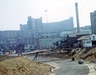 Footbridge construction at the bottom of Commercial Street looking towards Duke Street Flats and Hyde Park Flats