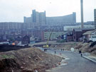 Footbridge construction at the bottom of Commercial Street looking towards Duke Street Flats and Hyde Park Flats