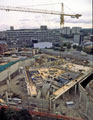 Elevated view of the construction of the Novotel, Arundel Gate looking towards Hallam University; Howards Street and Sheaf House
