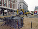 Regeneration Works in Tudor Square with The Lyceum Theatre left and Central Library 