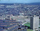 View: w01261 Elevated view from University of Sheffield Arts Tower, Hope Street (extreme left foreground); Weston Street (bottom); Latimer Street and Netherthorpe Flats (right) looking towards Netherthorpe Nursery and Infant School (centre)