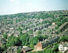 Elevated view from Royal Hallamshire Hospital looking west with University of Sheffield Tapton Hall of Residence (right)