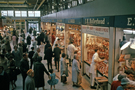 Nos. 45, J.H.Holyhead and 44, L.C. Ward, butchers, Meat and Fish Market, Castle Market looking towards the doorway to Castlegate